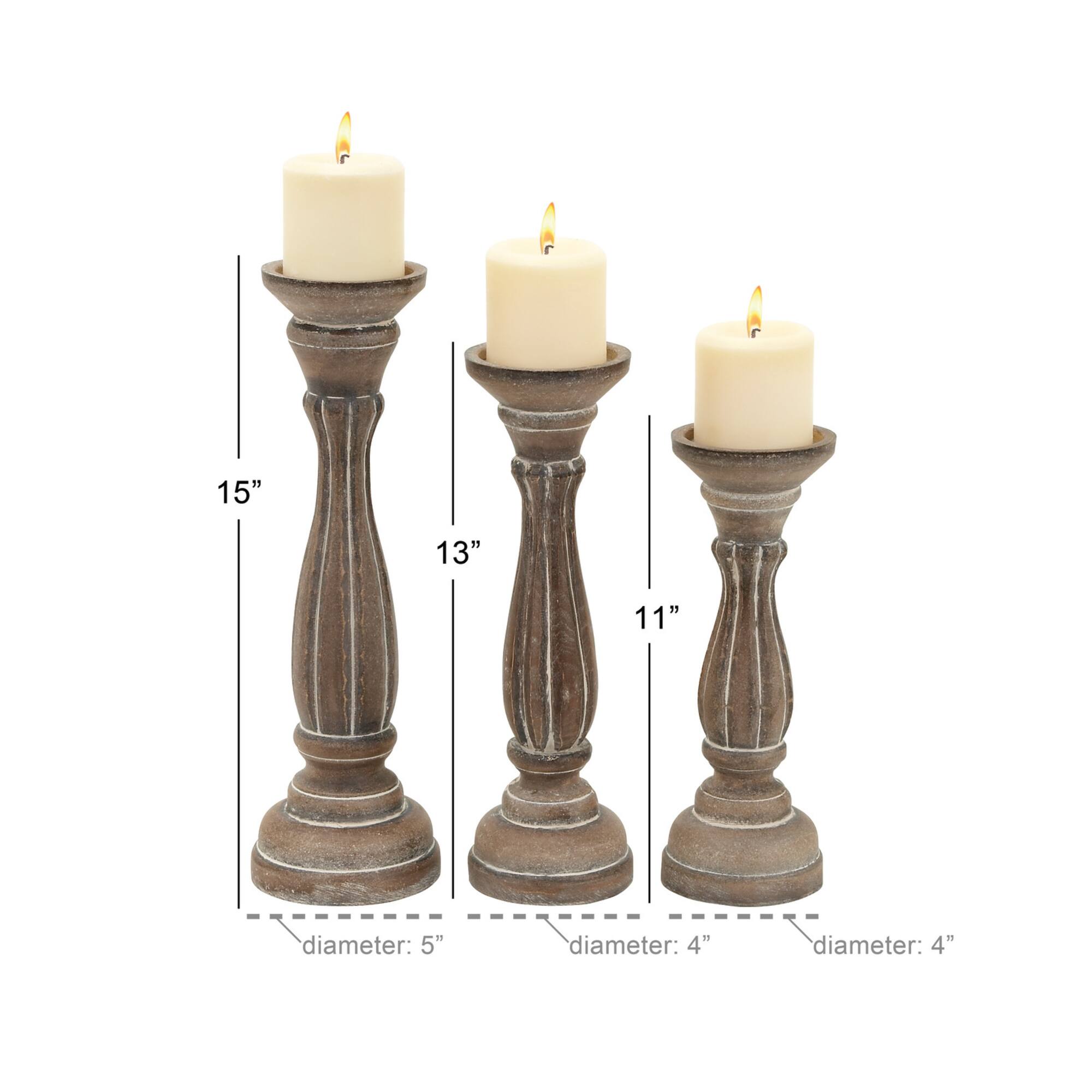 Brown Wood Traditional Candle Holder Set